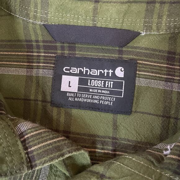 Carhartt Men's L Loose Fit Midweight Chambray Long-Sleeve Plaid Shirt - Green - Picture 3 of 8